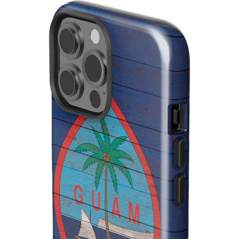 Guam Flag Dark Wood iPhone 15 Pro Max Impact Case