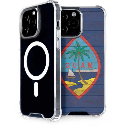 Guam Flag Dark Wood iPhone 15 Pro Max MagSafe Case