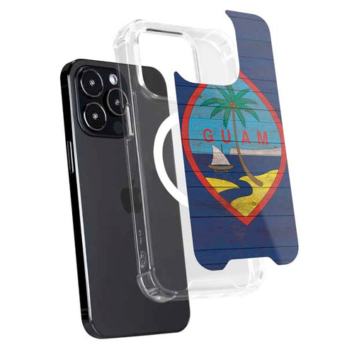 Guam Flag Dark Wood iPhone 15 Pro Max MagSafe Case