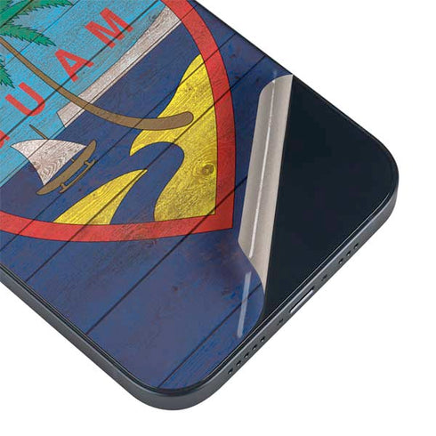 Guam Flag Dark Wood iPhone 14 Skin