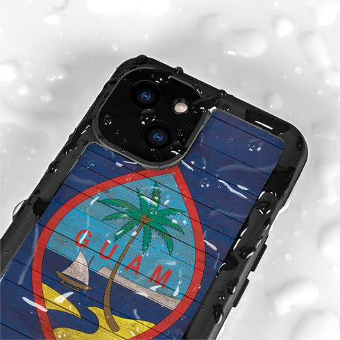 Guam Flag Dark Wood iPhone 15 Waterproof Case