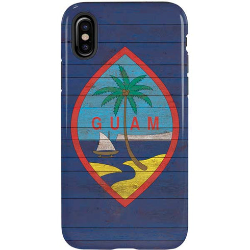 Guam Flag Dark Wood iPhone X Pro Case