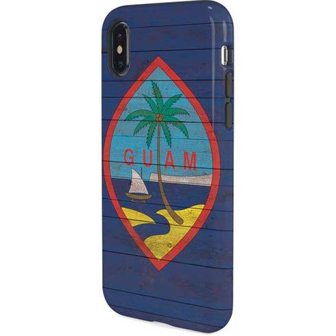 Guam Flag Dark Wood iPhone XS Pro Case