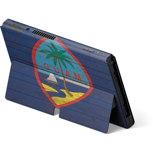 Guam Flag Dark Wood Nintendo Switch OLED (2021) Skin