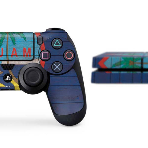 Guam Flag Dark Wood PS4 Console and Controller Bundle Skin