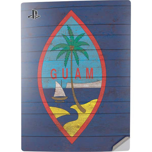 Guam Flag Dark Wood PS5 Digital Edition Console Skin