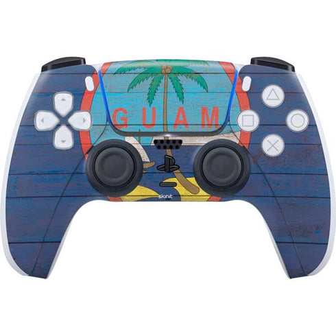 Guam Flag Dark Wood PS5 Controller Skin