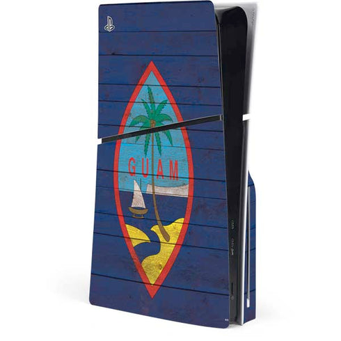 Guam Flag Dark Wood PS5 Slim Disk Console Skin
