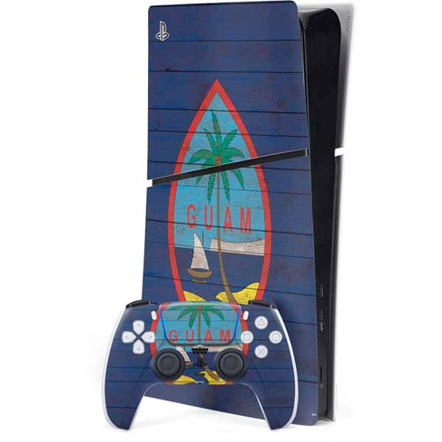 Guam Flag Dark Wood PS5 Slim Digital Edition Bundle Skin