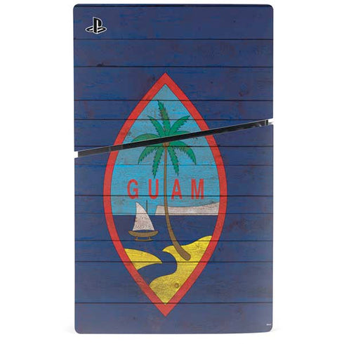 Guam Flag Dark Wood PS5 Slim Digital Edition Bundle Skin