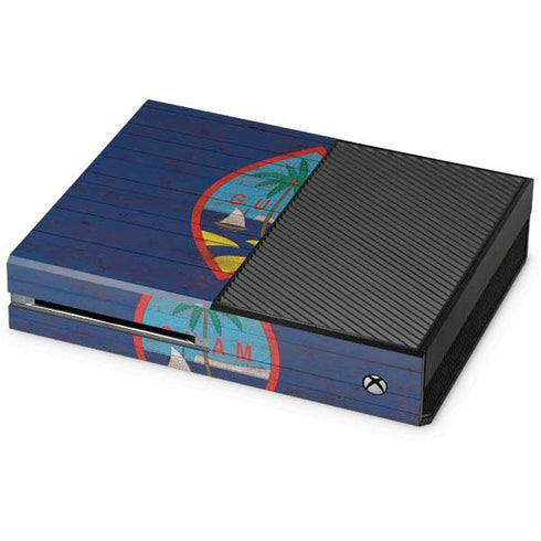 Guam Flag Dark Wood Xbox One Console Skin