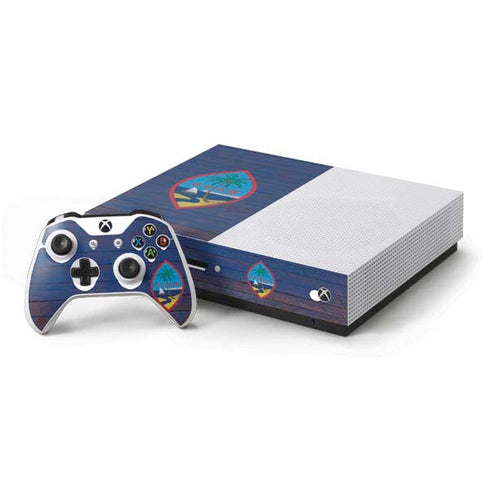 Guam Flag Dark Wood Xbox One S Console and Controller Bundle Skin
