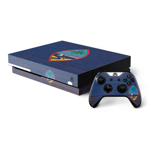 Guam Flag Dark Wood Xbox One X Bundle Skin