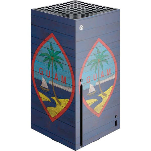 Guam Flag Dark Wood Xbox Series X Console Skin