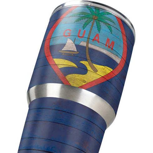 Guam Flag Dark Wood Yeti 30oz Rambler Tumbler Skin
