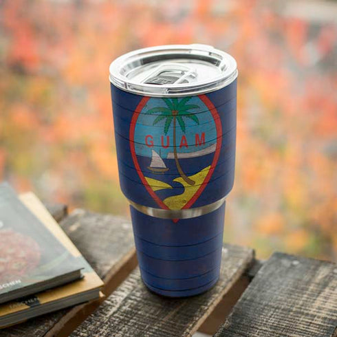 Guam Flag Dark Wood Yeti 30oz Rambler Tumbler Skin