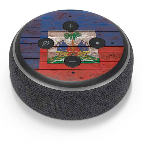 Haiti Flag Dark Wood Amazon Echo Dot Skin