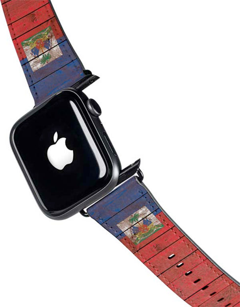 Haiti Flag Dark Wood Apple Watch Band 38-40mm