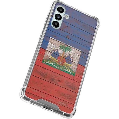Haiti Flag Dark Wood Galaxy A13 5G Clear Case