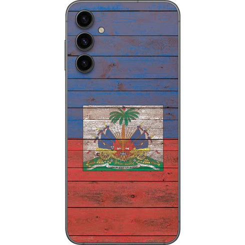 Haiti Flag Dark Wood Galaxy A14 5G Skin