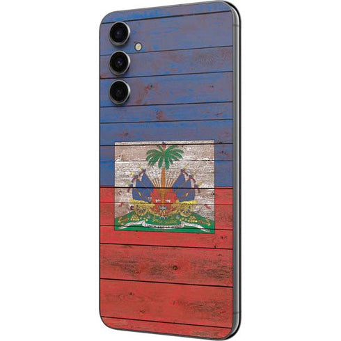 Haiti Flag Dark Wood Galaxy A14 5G Skin