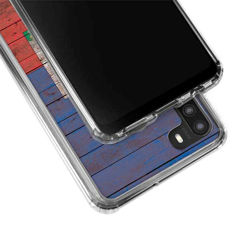 Haiti Flag Dark Wood Galaxy A21 Clear Case
