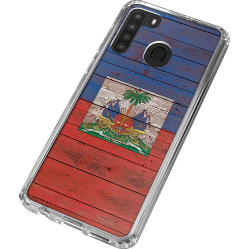 Haiti Flag Dark Wood Galaxy A21 Clear Case