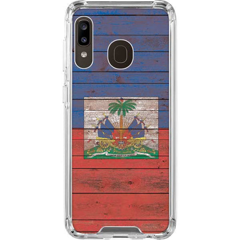 Haiti Flag Dark Wood Galaxy A30 Clear Case