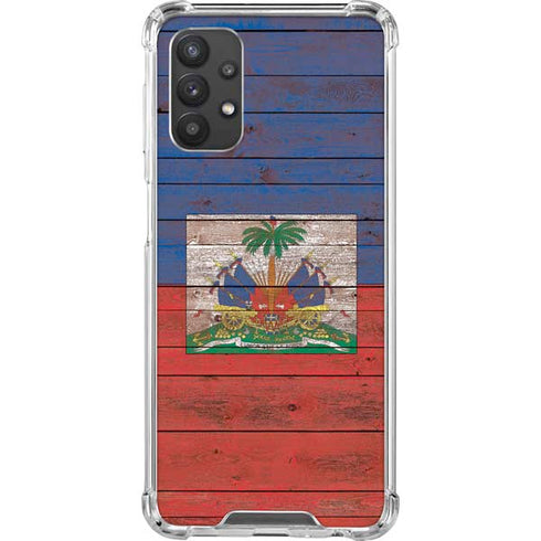 Haiti Flag Dark Wood Galaxy A32 5G Clear Case