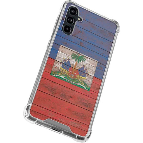 Haiti Flag Dark Wood Galaxy A54 5G Clear Case