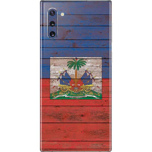 Haiti Flag Dark Wood Galaxy Note 10 Skin