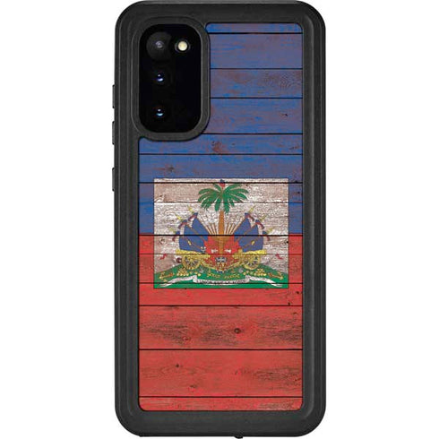Haiti Flag Dark Wood Galaxy S20 Waterproof Case