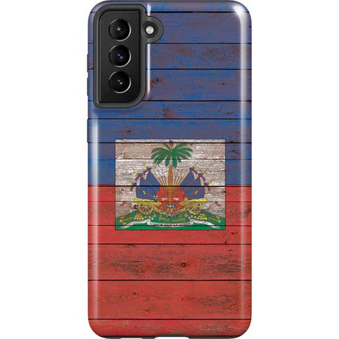 Haiti Flag Dark Wood Galaxy S21 FE Pro Case