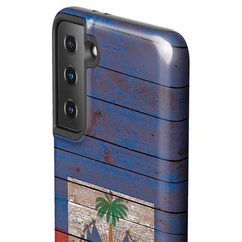 Haiti Flag Dark Wood Galaxy S21 FE Pro Case