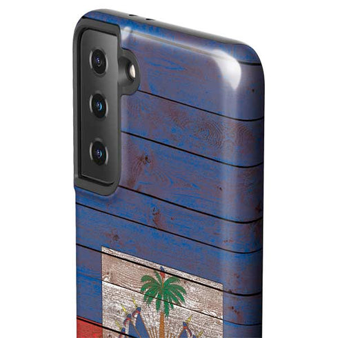 Haiti Flag Dark Wood Galaxy S21 Plus 5G Pro Case