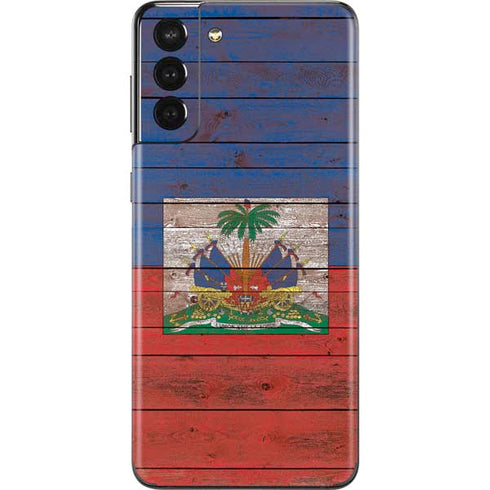 Haiti Flag Dark Wood Galaxy S21 Plus 5G Skin
