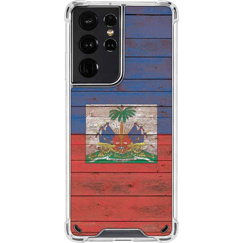 Haiti Flag Dark Wood Galaxy S21 Ultra 5G Clear Case