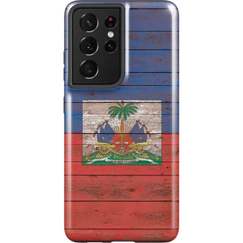 Haiti Flag Dark Wood Galaxy S21 Ultra 5G Pro Case