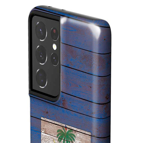 Haiti Flag Dark Wood Galaxy S21 Ultra 5G Pro Case