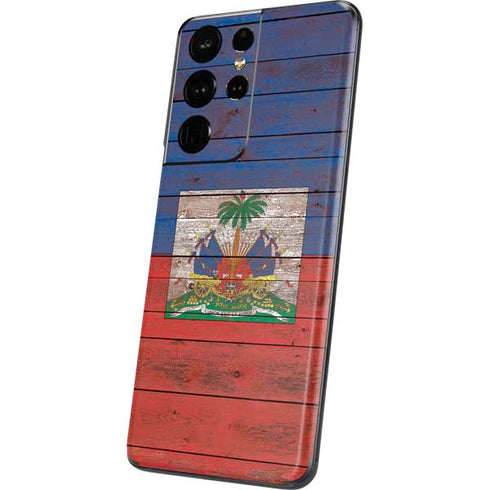 Haiti Flag Dark Wood Galaxy S21 Ultra 5G Skin