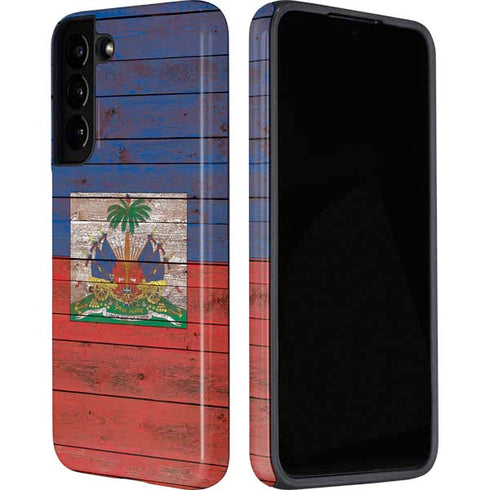 Haiti Flag Dark Wood Galaxy S22 Plus Pro Case