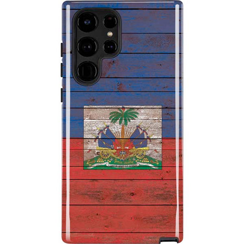 Haiti Flag Dark Wood Galaxy S22 Ultra Pro Case