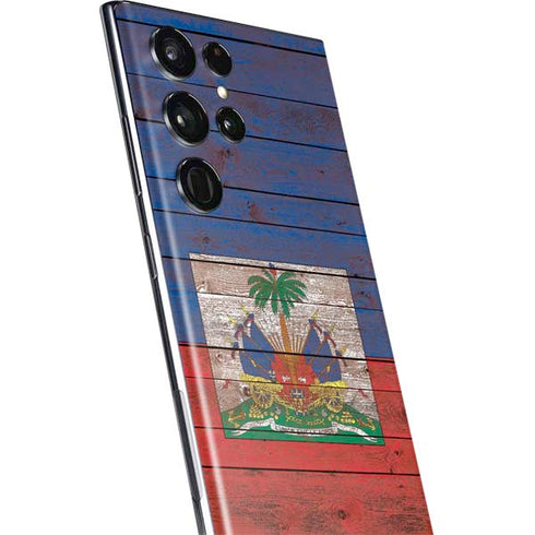 Haiti Flag Dark Wood Galaxy S22 Ultra Skin