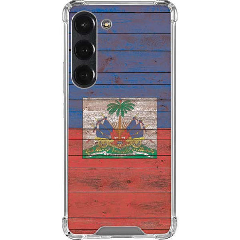 Haiti Flag Dark Wood Galaxy S23 Clear Case