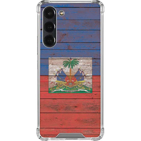 Haiti Flag Dark Wood Galaxy S23 Plus Clear Case