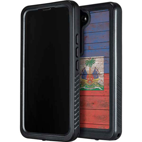 Haiti Flag Dark Wood Galaxy S23 Plus Waterproof Case