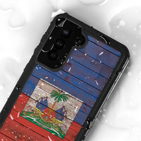 Haiti Flag Dark Wood Galaxy S23 Plus Waterproof Case
