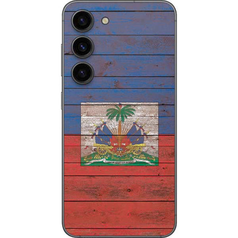 Haiti Flag Dark Wood Galaxy S23 Skin