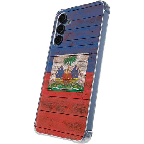 Haiti Flag Dark Wood Galaxy S24 Clear Case