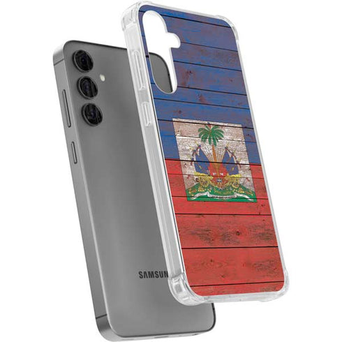 Haiti Flag Dark Wood Galaxy S24 Plus Clear Case